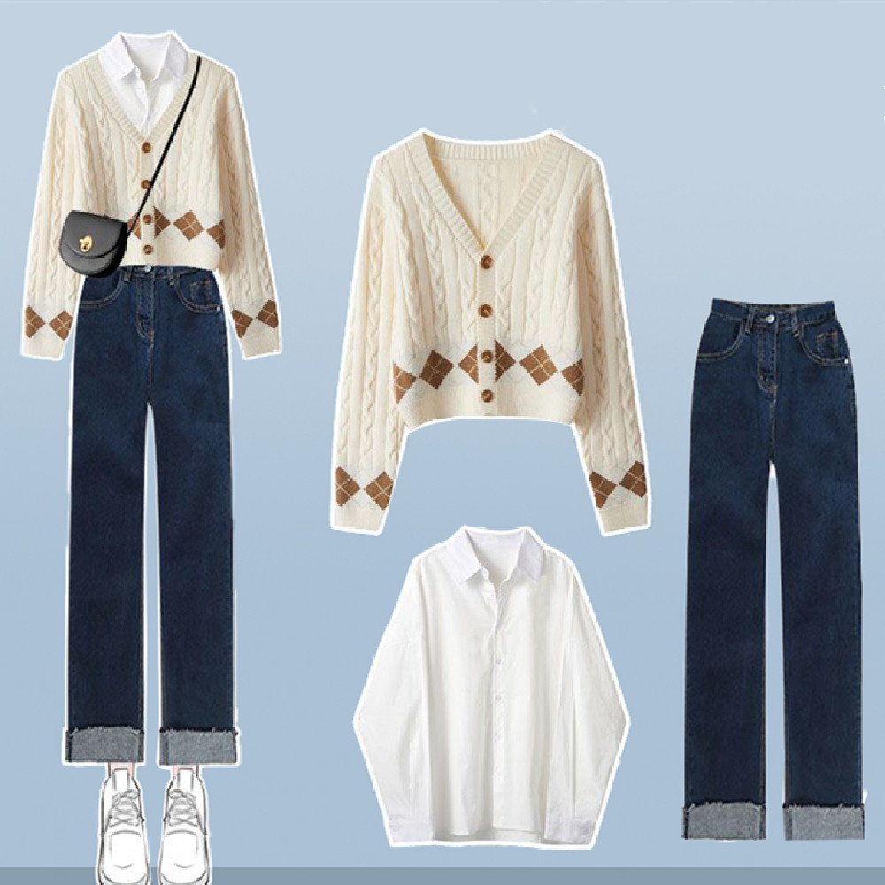 Slimming Jeans Cardigan Set for Women