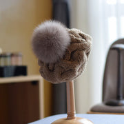 Winter Fox Fur Ball Wool Hat for Kids