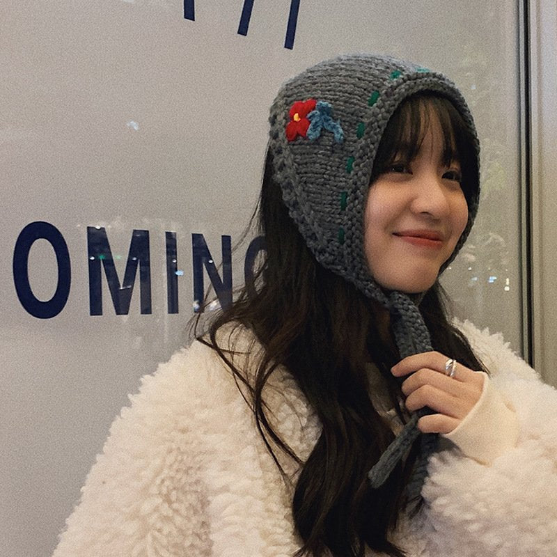Wool Flower Earmuffs Headscarf Warm-keeping Headwear for Women