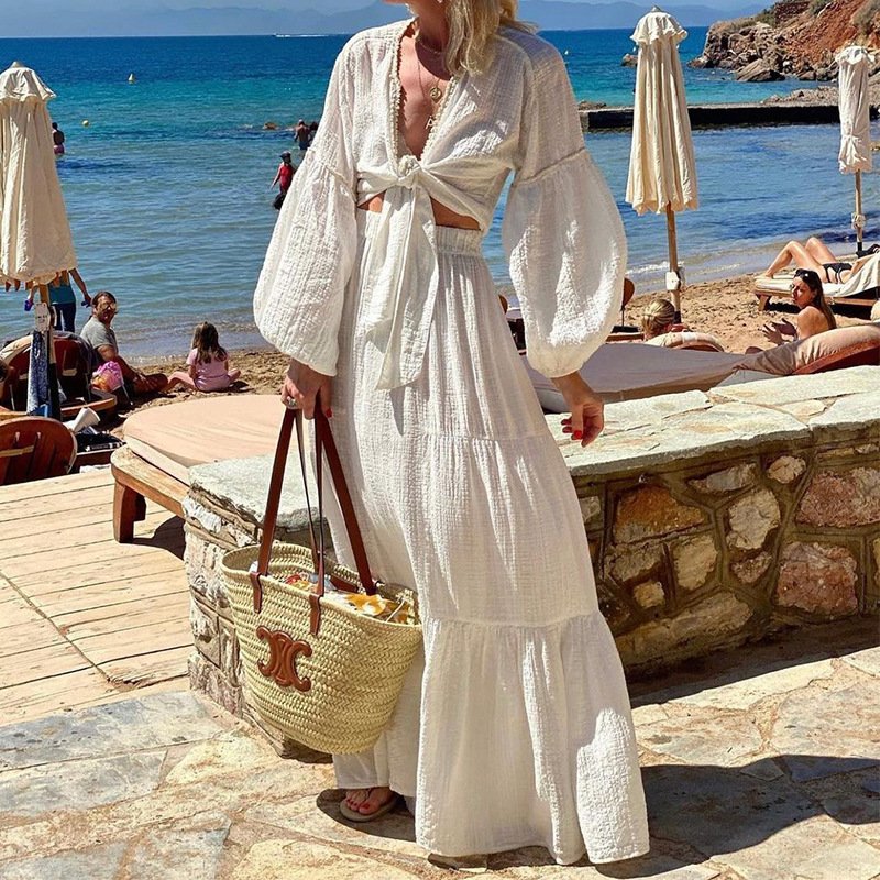 Boho Chic 2-piece Set: Cardigan & Long A-Line Skirt