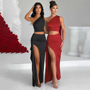 Red & Black Satin Maxi Dresses for Women