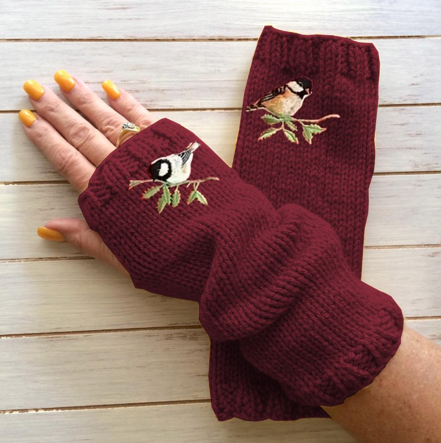 Warm Fingerless Gloves for Women, Knitted Sea Wool