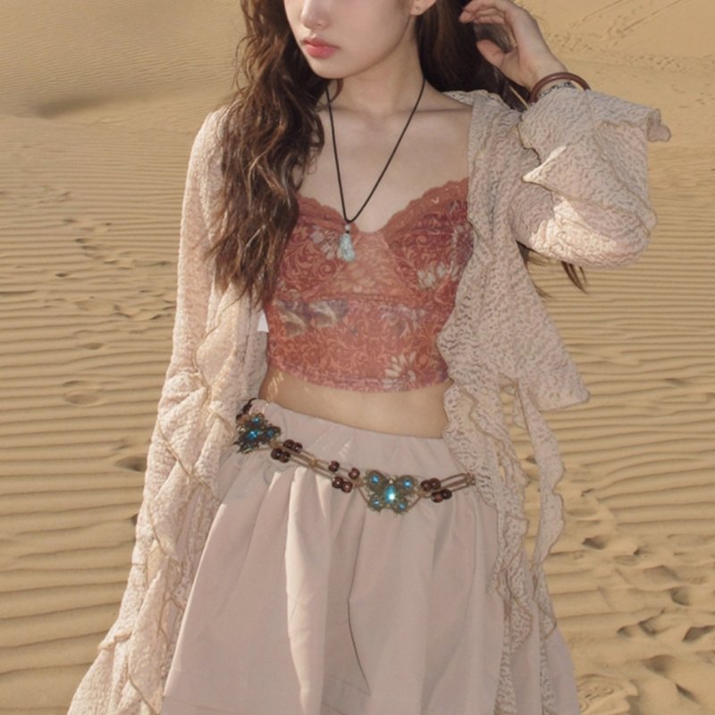 Bohemian Mesh Spaghetti-strap Briefs for Women