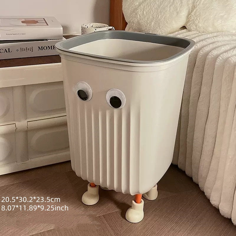 Cute Cartoon Plastic Rectangular Open-Top Trash Can with Playful Eyes