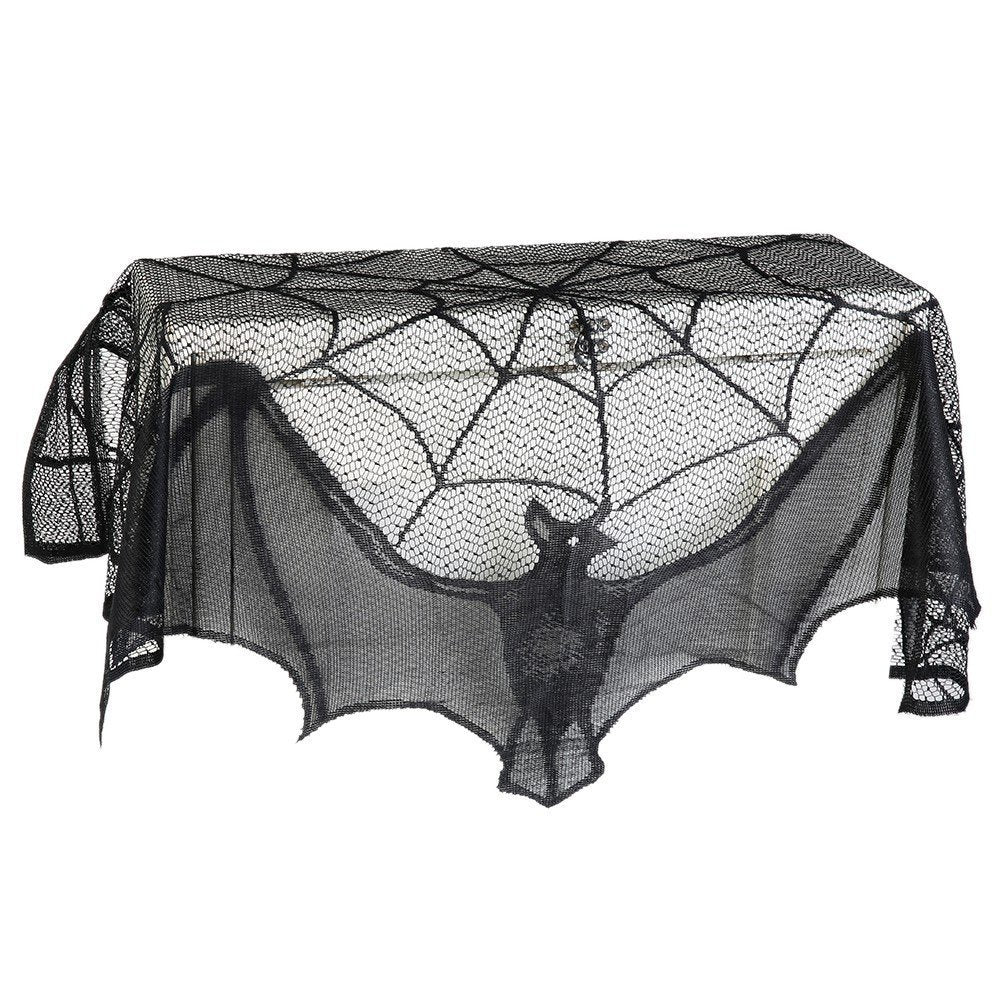 Halloween Black Spider Web Bat Lace Curtain