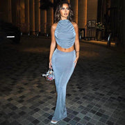 Gray Blue & Apricot Solid Color Sleeveless Jumpsuit for Women