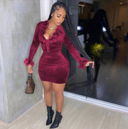 Wine Red Velvet Two-piece Suit for Women