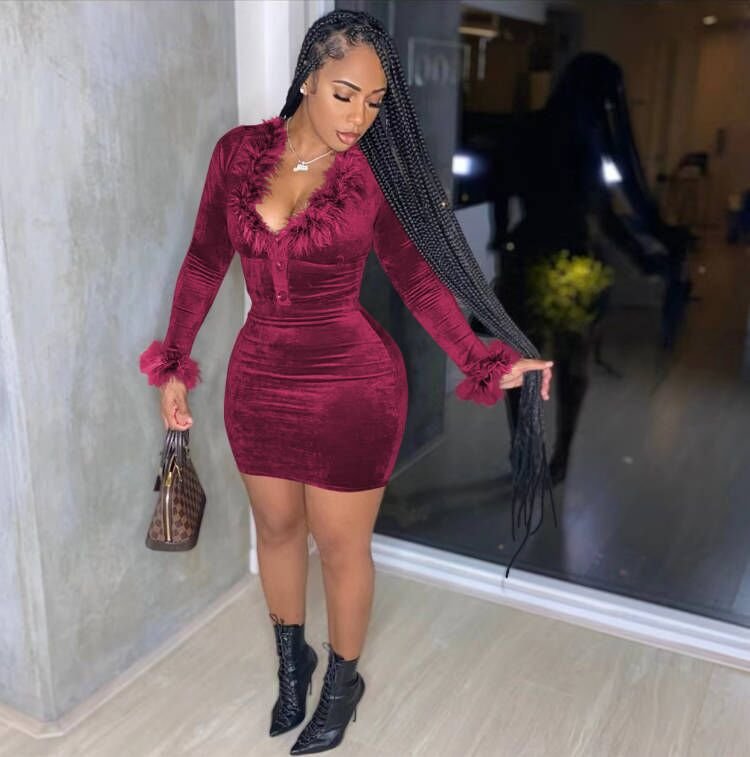 Wine Red Velvet Two-piece Suit for Women