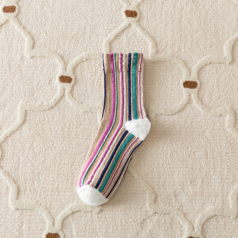 Retro Color Hem Tube Socks for Women & Men