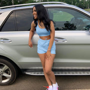 Solid Color Women's Vest & Shorts Two-piece Set