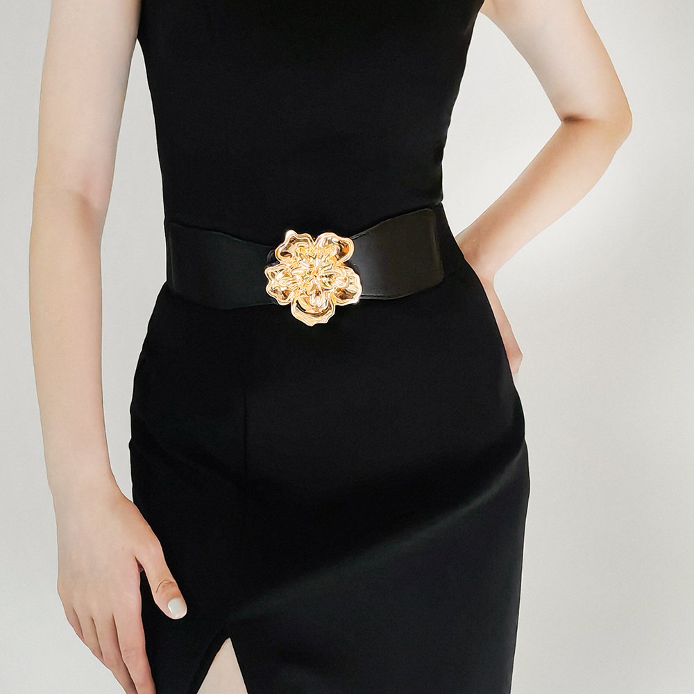 Elegant Elastic Belt Large Flower Buckle Waist Cincher