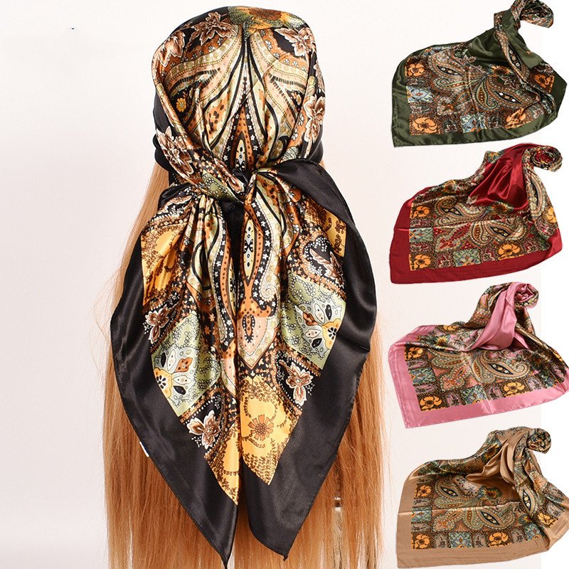 Large Silk Scarf for Women - Classic Floral Print