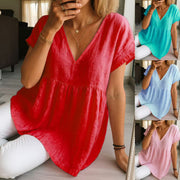 Women's Loose-Fit Cotton-Linen Short Sleeve Top – Casual Street Style