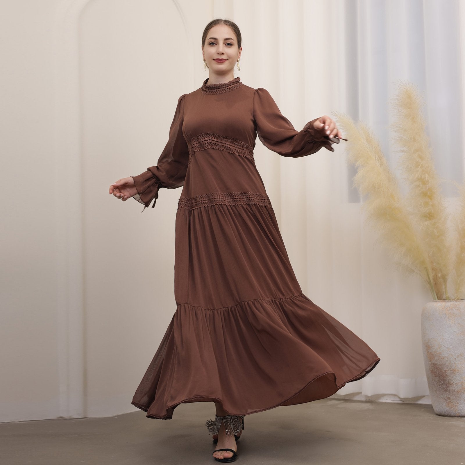 Middle East-Inspired Lace Long Dress for Women