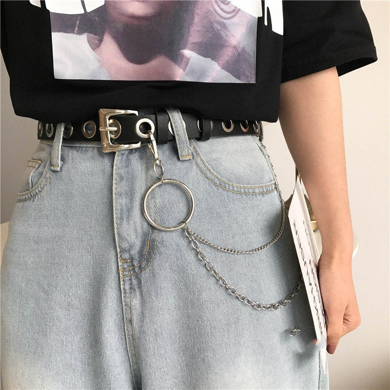 Rock Chain Belt for Men, Black Cowboy Style with Rivets