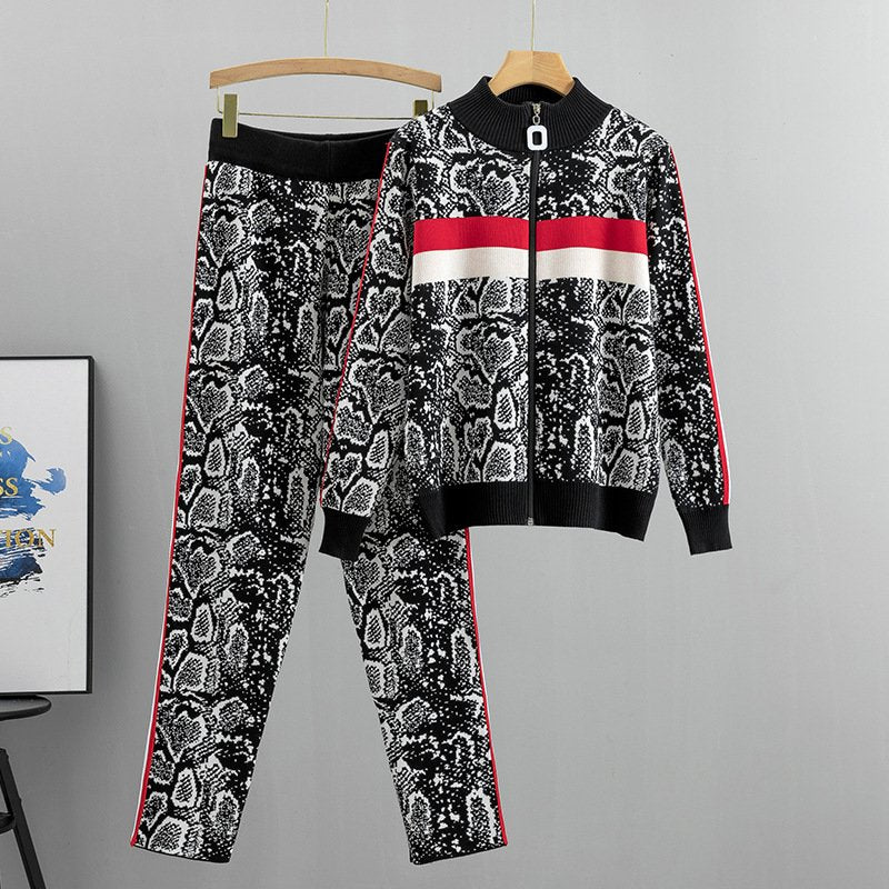 Leopard Print Women's Knitted Jumpsuit Suit