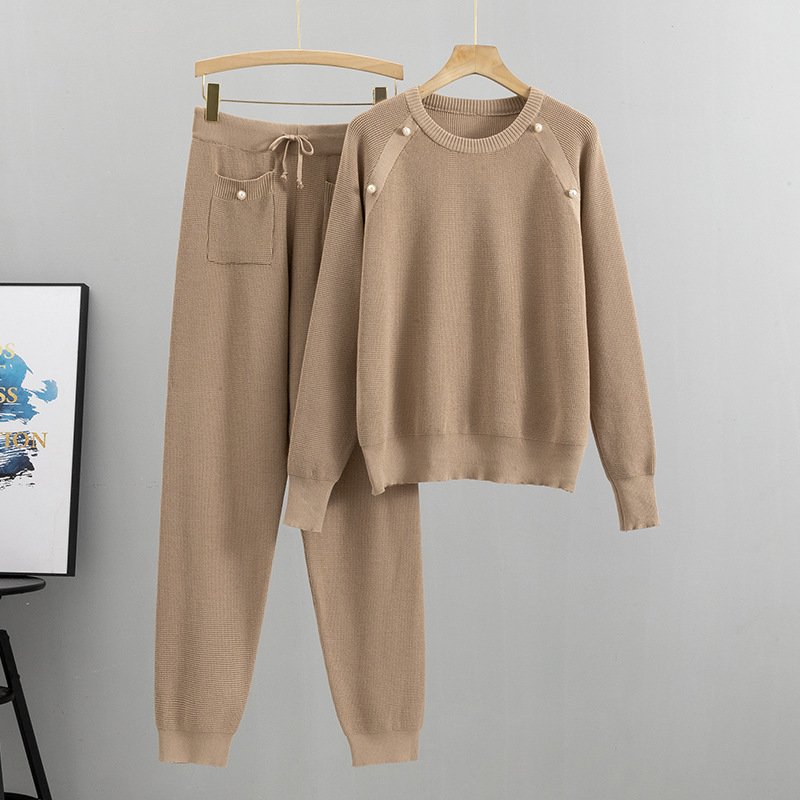 Women's Beaded Knitted Sweater Pants Set - Perfect Commute Style