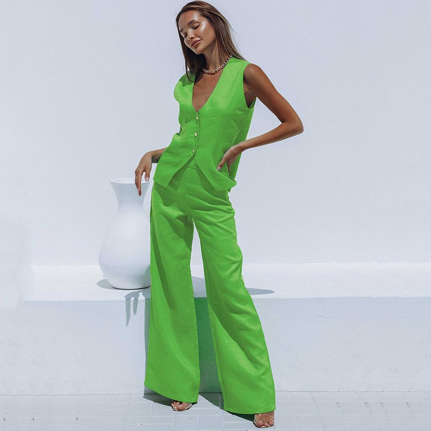 Casual Women's Cotton Linen Trousers Set