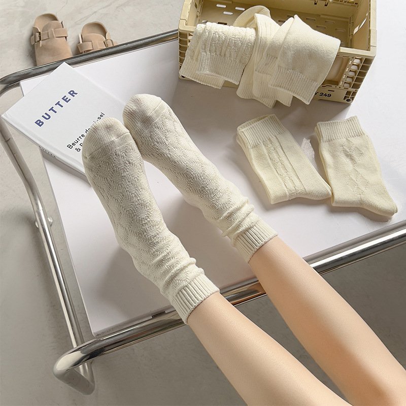 Women's Mid Calf Thick Thread Diamond Lattice Socks