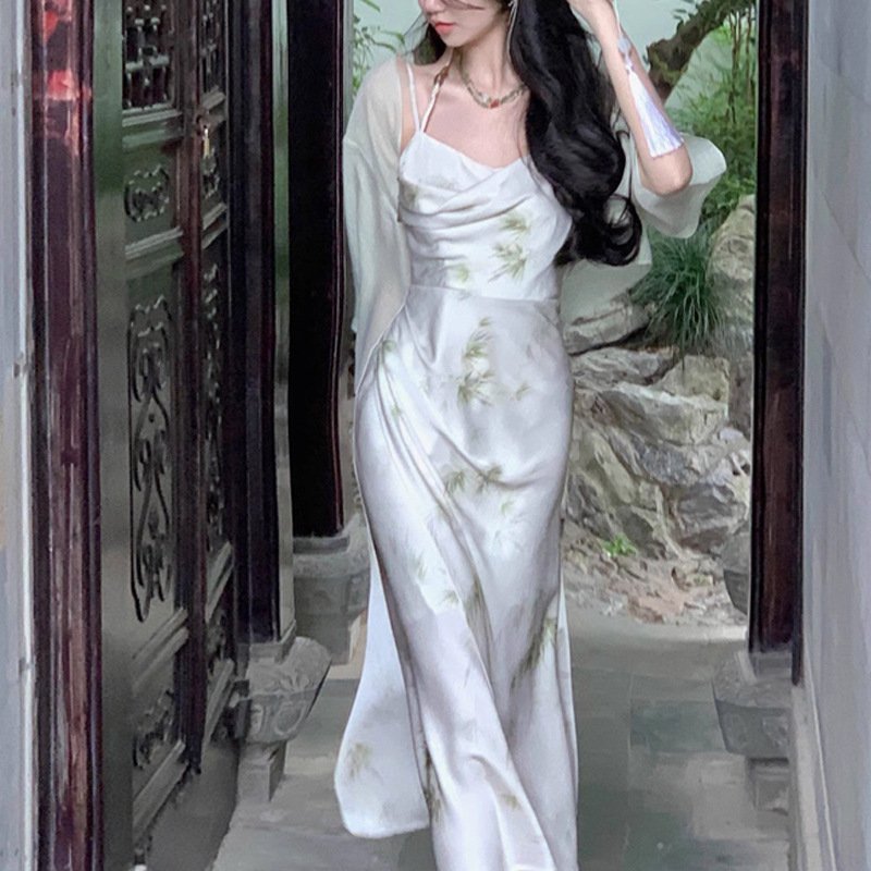Summer Vintage Print Gentle Slip Dress for Women