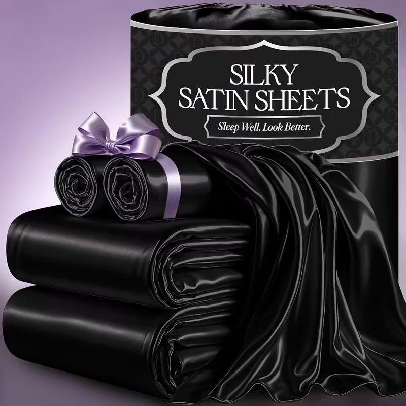 4pcs 2100TC Satin Sheets Queen Size Bed Set - Luxury Silky Bed Sheet Set, Ultra Soft Queen Bed Sheet Breathalbe Bed Sheets Queen Set 4pcs Bed Sheets Queen Bed Sheets Bed Sheets King Soft Satin bedding