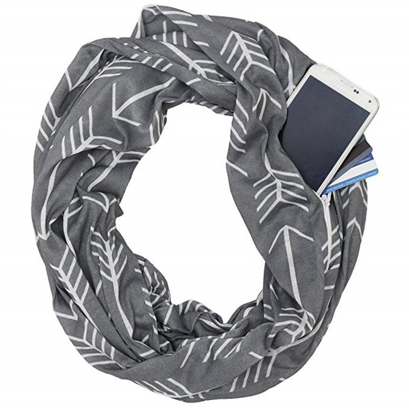 Geometric Pocket Scarf with Zipper Pocket