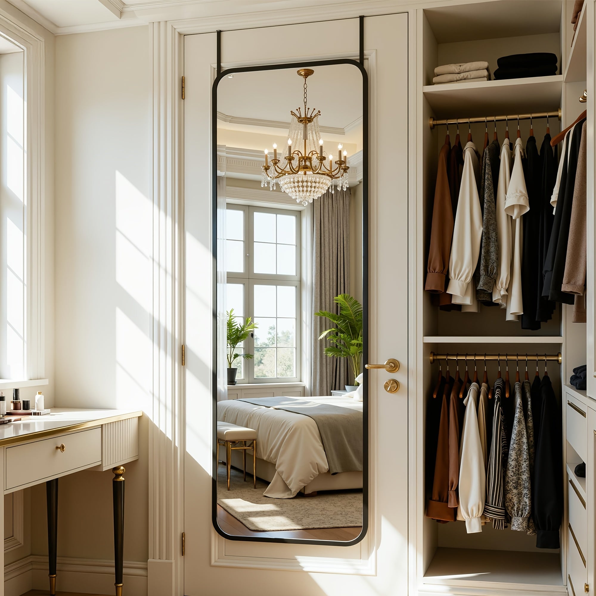 Arched freestanding full-length mirror with stand