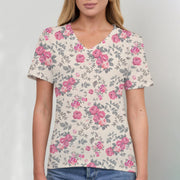 Floral V-Neck Tee – Soft, Slim‑Fit Short Sleeve Top