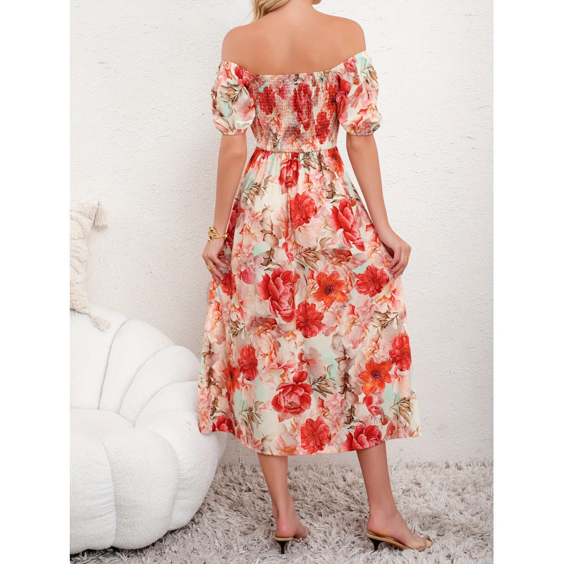 Women's Elegant Floral Floral-print Off-shoulder Dress