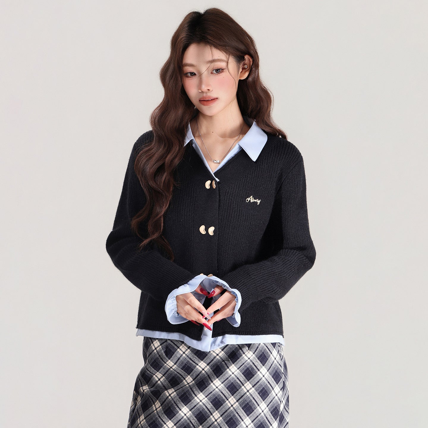 Fake Two-piece Long Sleeve Knitted Cardigan Women Loose Thick Sweater