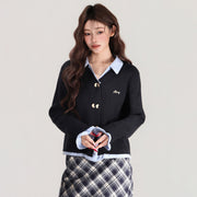 Fake Two-piece Long Sleeve Knitted Cardigan Women Loose Thick Sweater