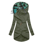Women's Solid Color Printed Long Sleeve Hooded Jacket
