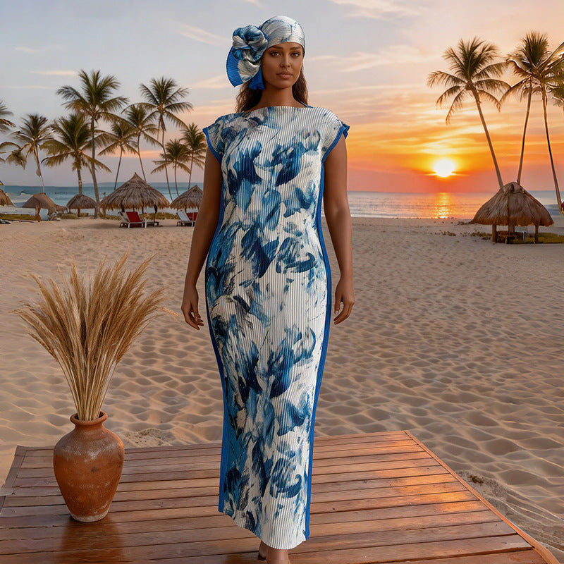 Silk Plus-size Slim-fit Dress and Sun-protection Shawl Two-piece Set