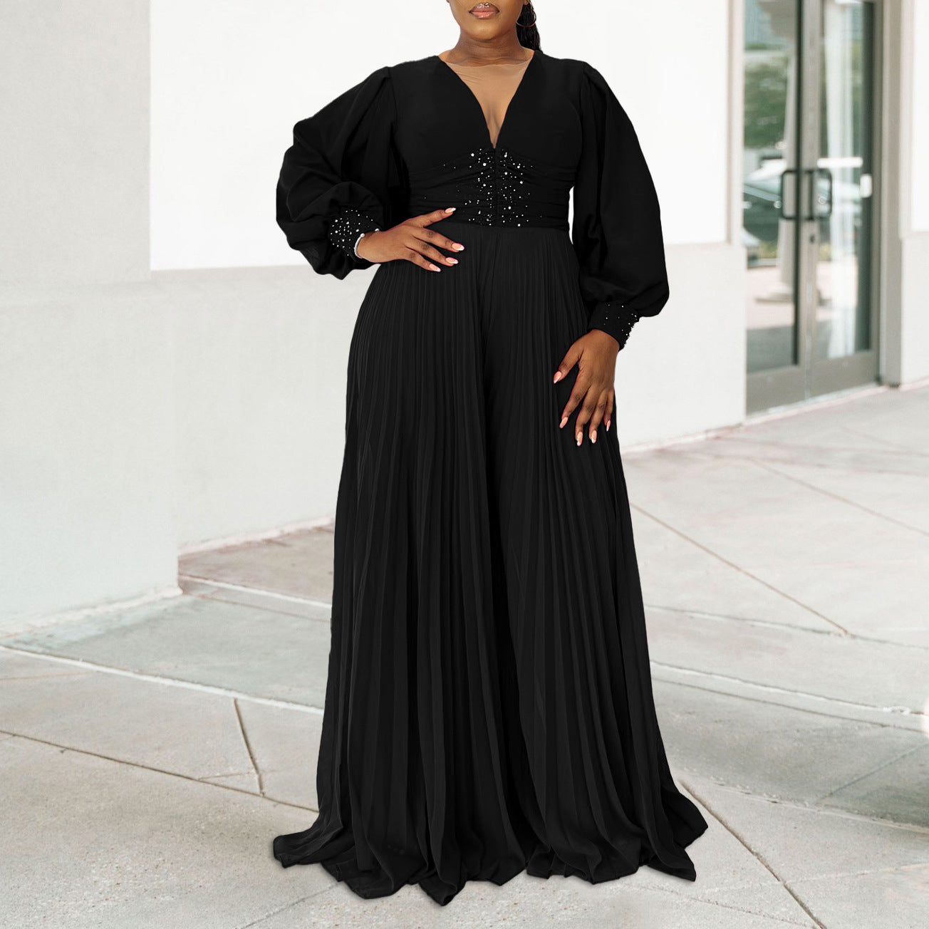 Elegant Pleated Wide-Leg African Jumpsuit for Women