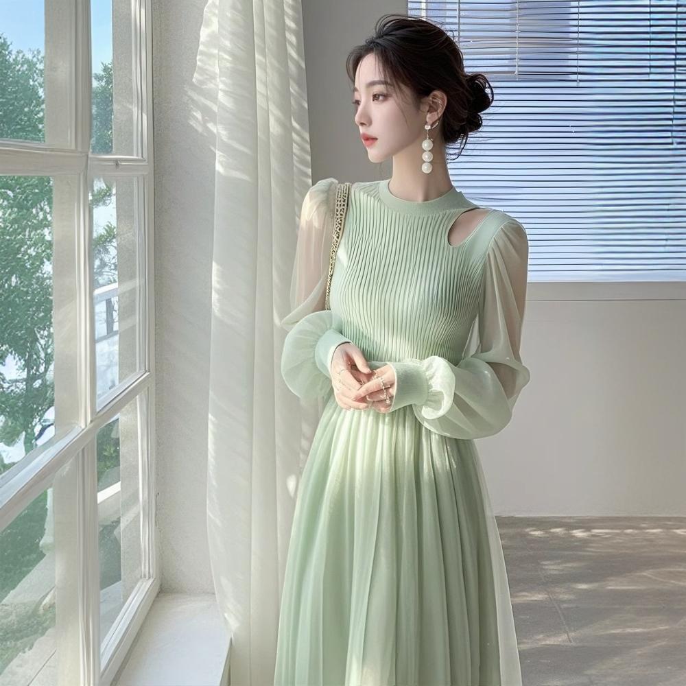 French-style Light-luxury High-end Green Tulle Dress