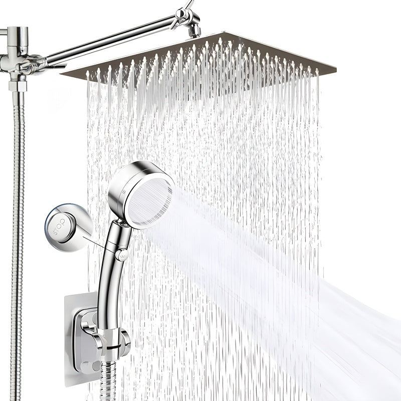 High-Pressure Rain Shower Head and Handheld Shower Combo with 11-Inch Adjustable Arm, 9-Spray Modes , Stainless Hose & Bracket, Leak-Proof Design