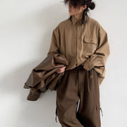 Girls' Solid Color Long-sleeved Casual Shirt Jacket