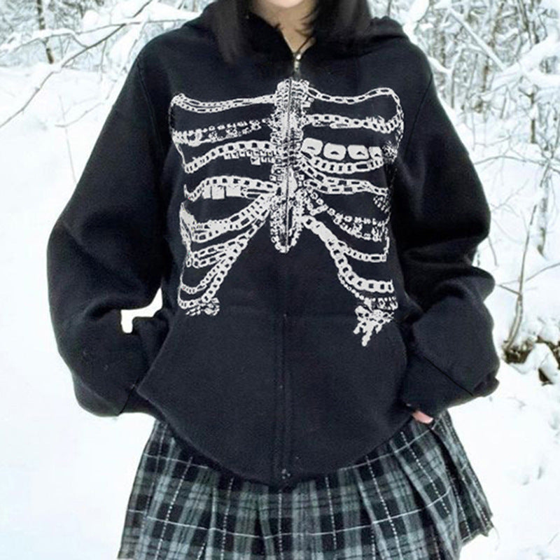 Dark Grunge Chain Zip-Up Hoodie