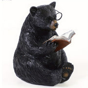 Resin Book-Reading Bear Statue with Glasses - Sitting Bear Figurine Holding Open Book, Black & Golden Accent Home Decor, No Electricity Needed, Perfect Gift for Birthdays, Housewarming, Christmas…