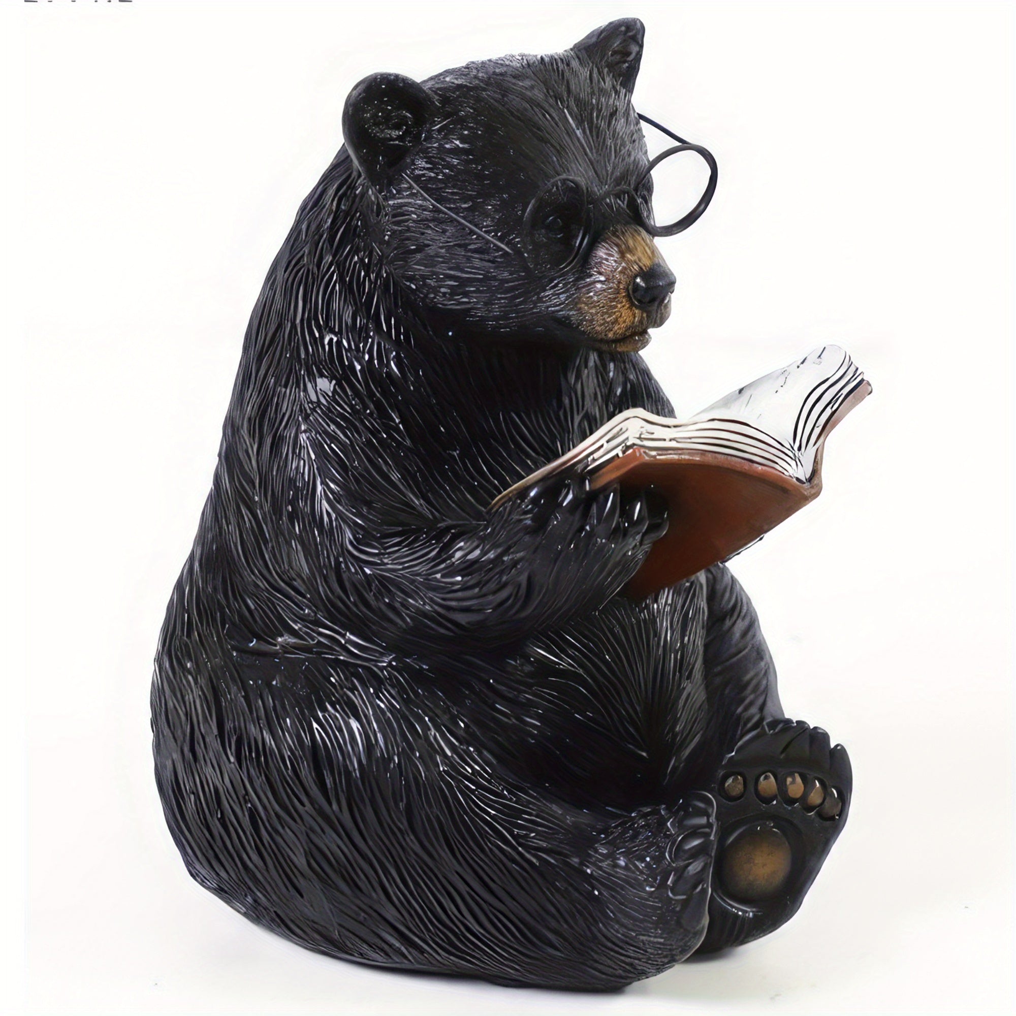 Resin Book-Reading Bear Statue with Glasses - Sitting Bear Figurine Holding Open Book, Black & Golden Accent Home Decor, No Electricity Needed, Perfect Gift for Birthdays, Housewarming, Christmas…