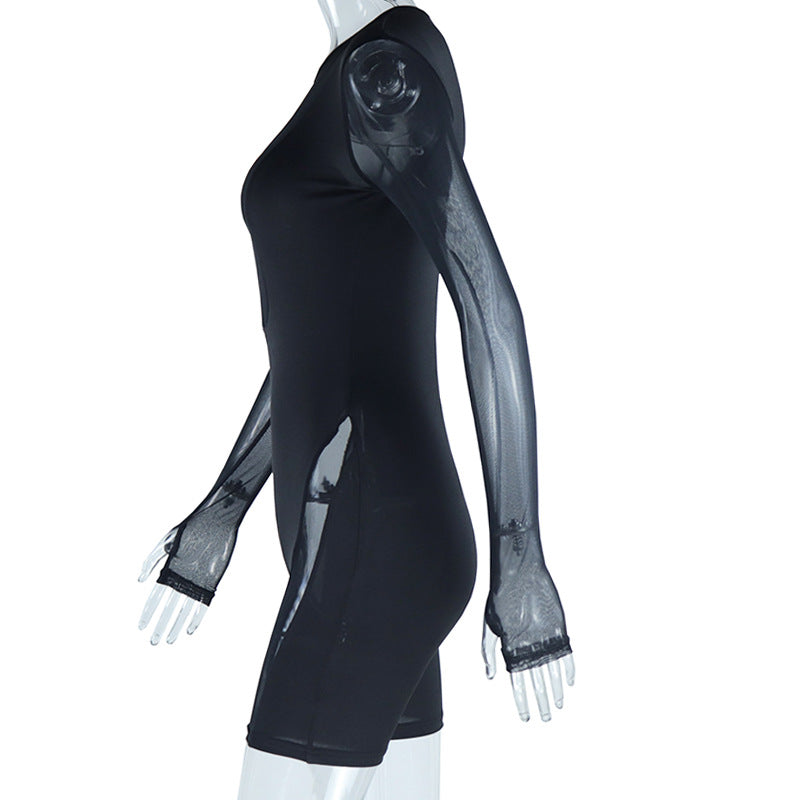 Mesh Long Sleeve Fitness Romper & Hip-Lift Shorts