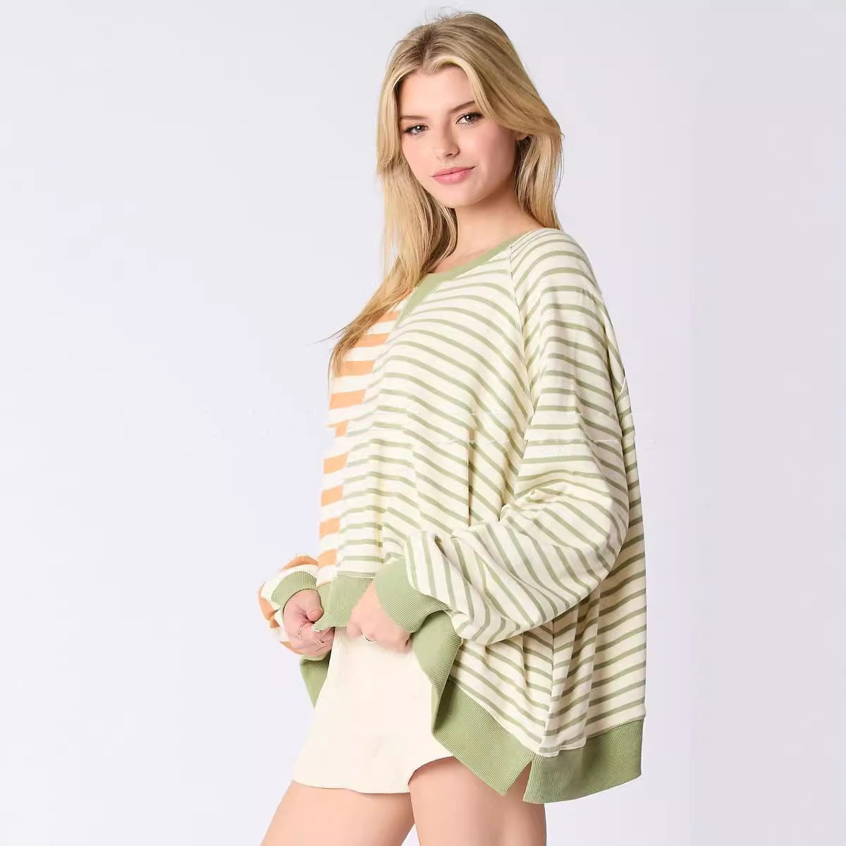 Multicolor Striped Round Neck Long-Sleeve Sweater