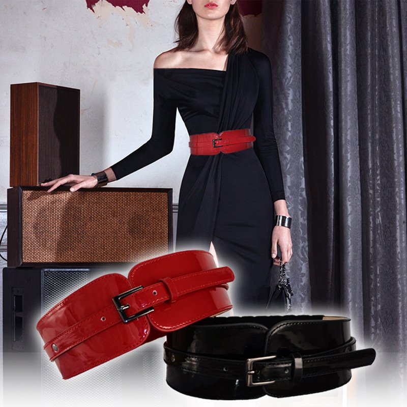 Patent Leather Belt for Women, Wide Waist Seal