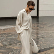 Beige Solid Color Western Style Straight-leg Pants Suit for Women