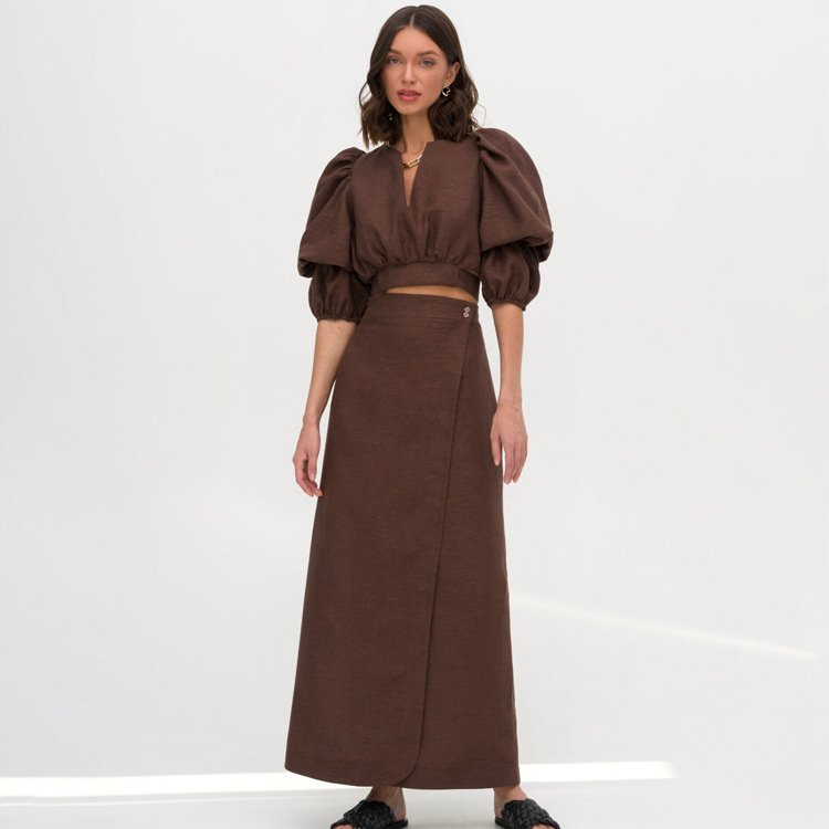 Temperament Slimming Two-piece Dress for Women, Brown/Black Cotton