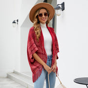 Mid-Length Tassel Scarf for Women, Warm Striped Knit Wrap
