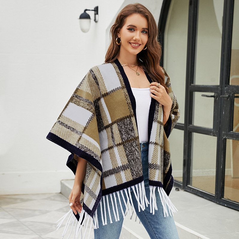 Warm Tassel Cape Shawl for Women