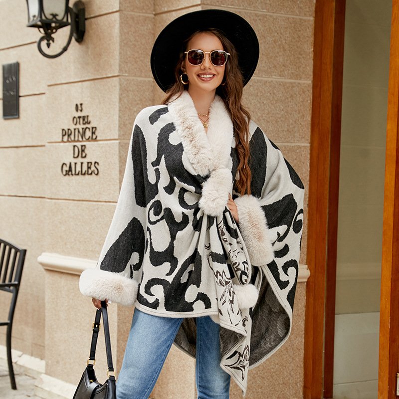 Warm Fur Collar Shawl for Women - Thickened & Cozy