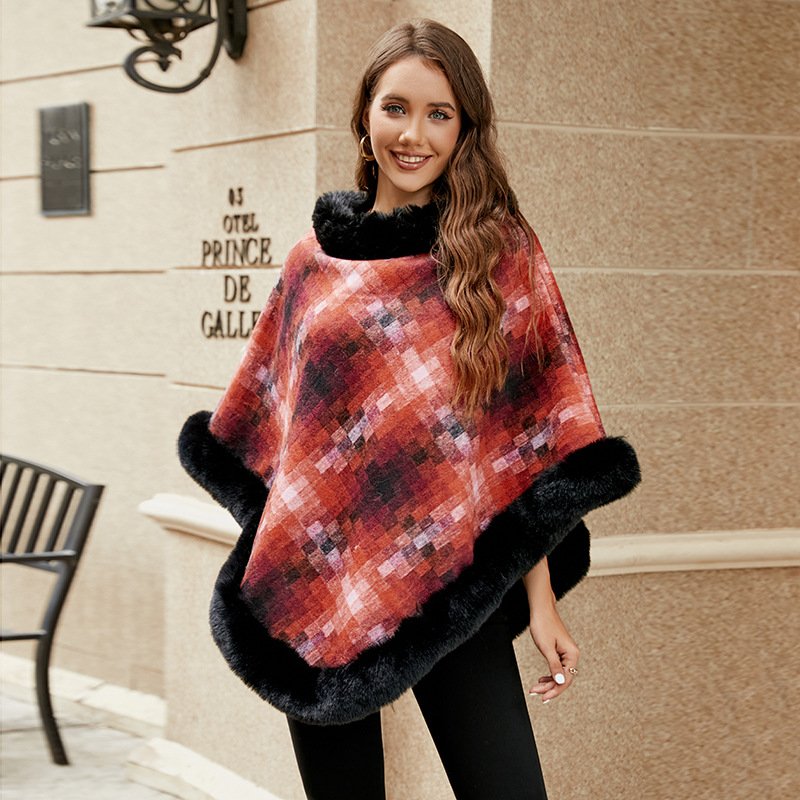 Women's Gradient Plaid Thermal Shawl Coat