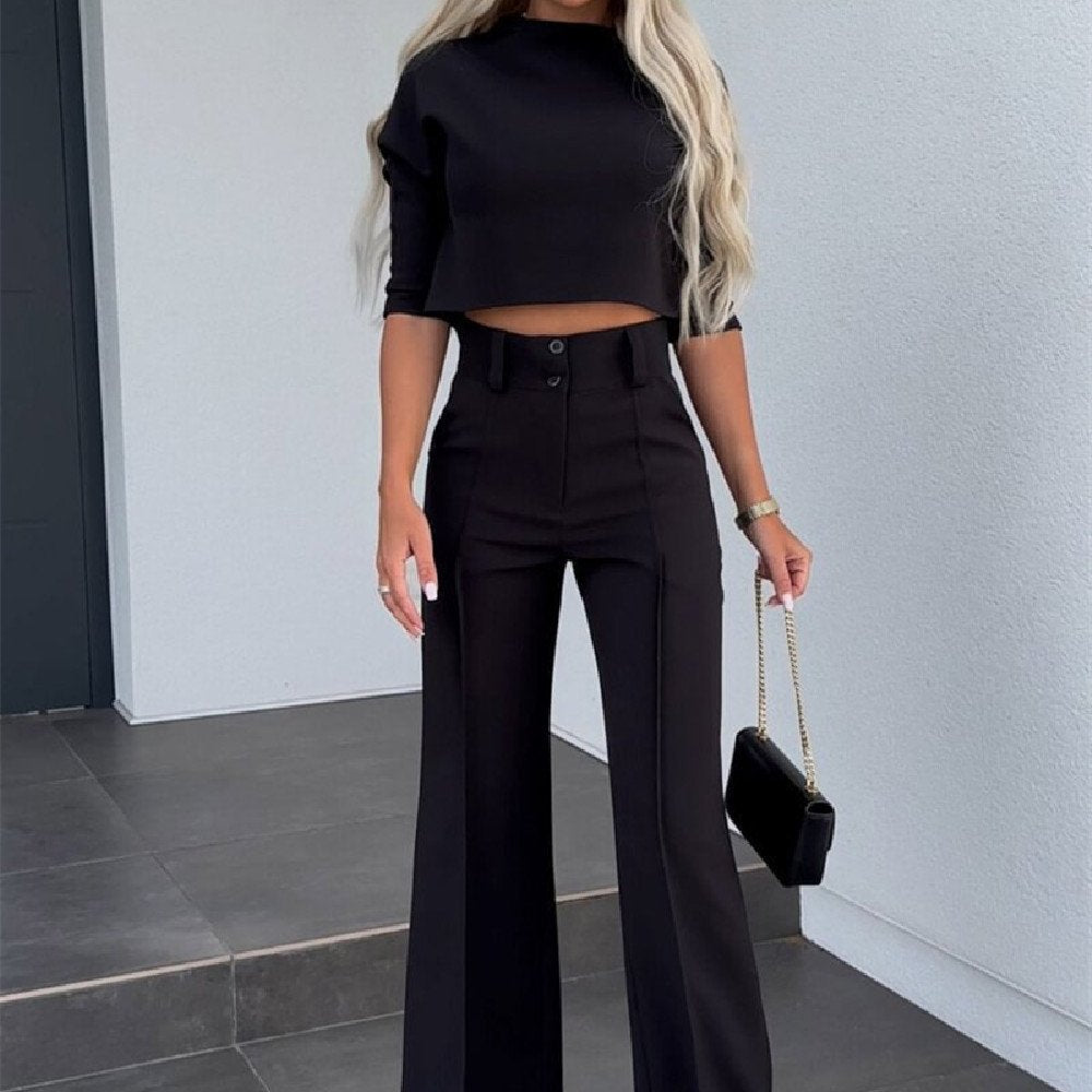 High Waist Wide Leg Fashion Tops & Pants Set